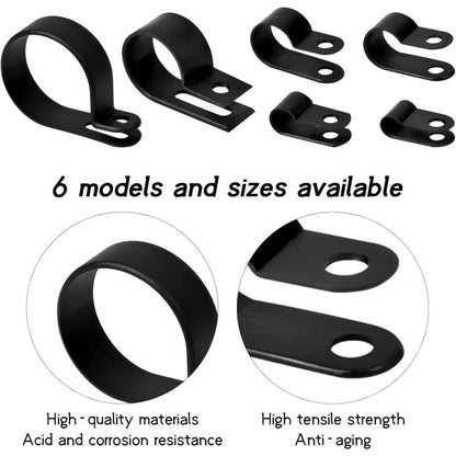 200 pcs Nylon Plastic R Clips Tube Clamps, 6 Sizes 3/16'' 1/4'' 3/8'' 1/2'' 3/4'' 11/8'' Fasteners For Conduit, Cable,