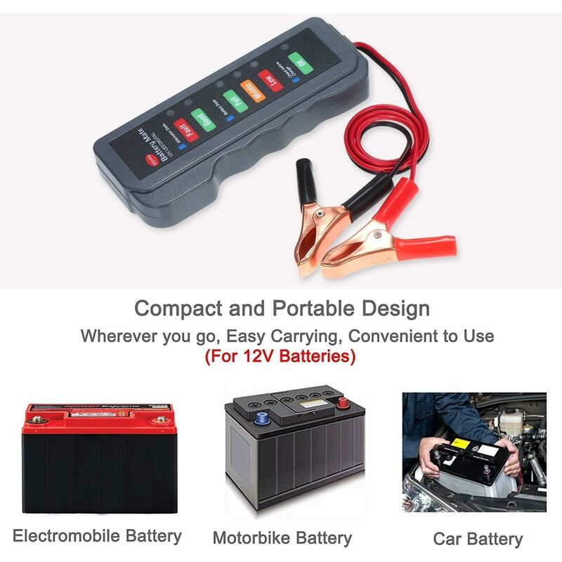 12V Car Battery Alternator Tester LED Digital Battery Condition Alternator Charging Analyzer With Copper Clip LED For