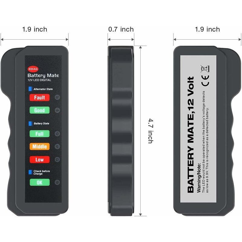 12V Car Battery Alternator Tester LED Digital Battery Condition Alternator Charging Analyzer With Copper Clip LED For