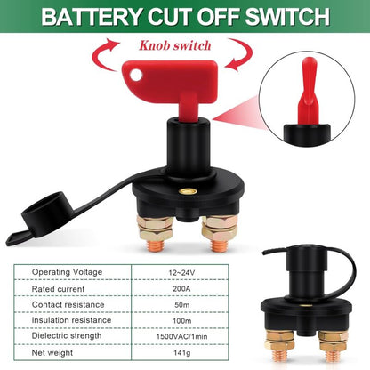 Isolator Switch 12V/24V Battery Isolator Disconnect Max 200A For Car, Truck, Boat, Vehicles Power Cut Off Kill Switch