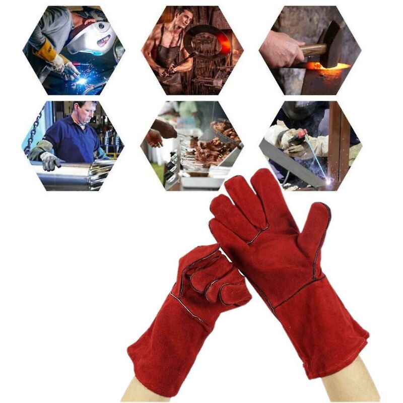 Heavy Duty Large Heat Resistant Leather Lined Welding Gloves For Wood Stove Log Burner Bbq, Gardening Gloves For Men