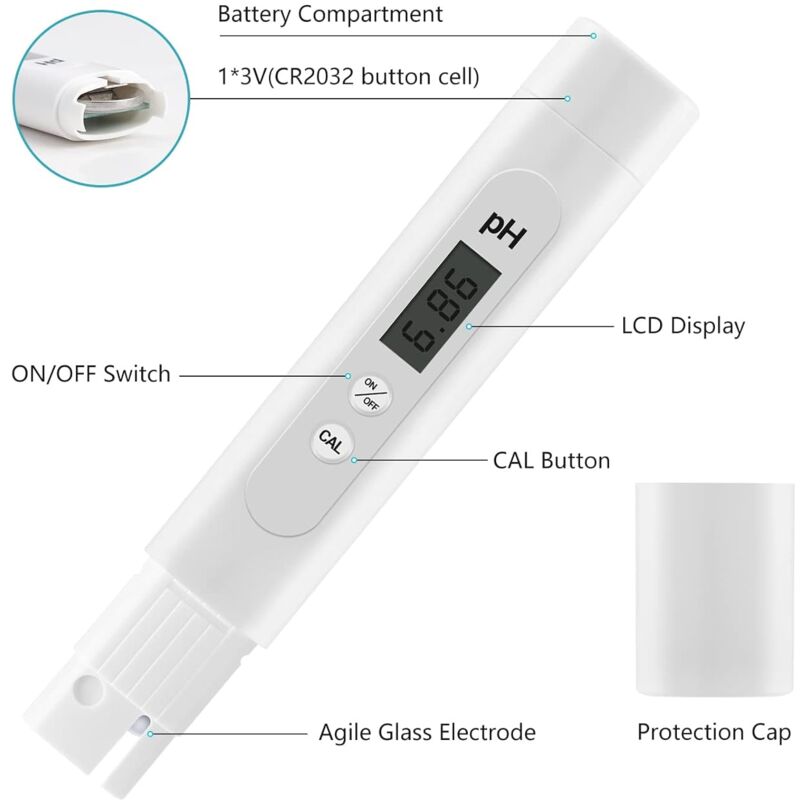 Electronic Ph Meter Tester, 0-14 Ph Measuring Range, High Precision Pool Ph Tester, Ph Meter For Swimming Pool,
