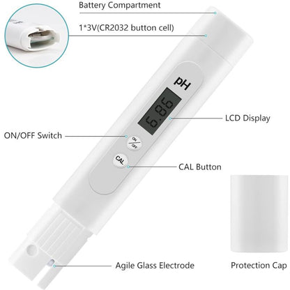 Electronic Ph Meter Tester, 0-14 Ph Measuring Range, High Precision Pool Ph Tester, Ph Meter For Swimming Pool,