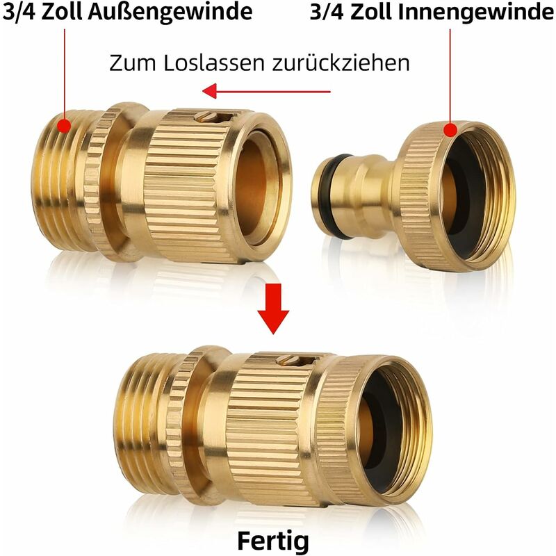 2 pcs 3/4 Inch Brass Quick Connect Garden Hose Connectors