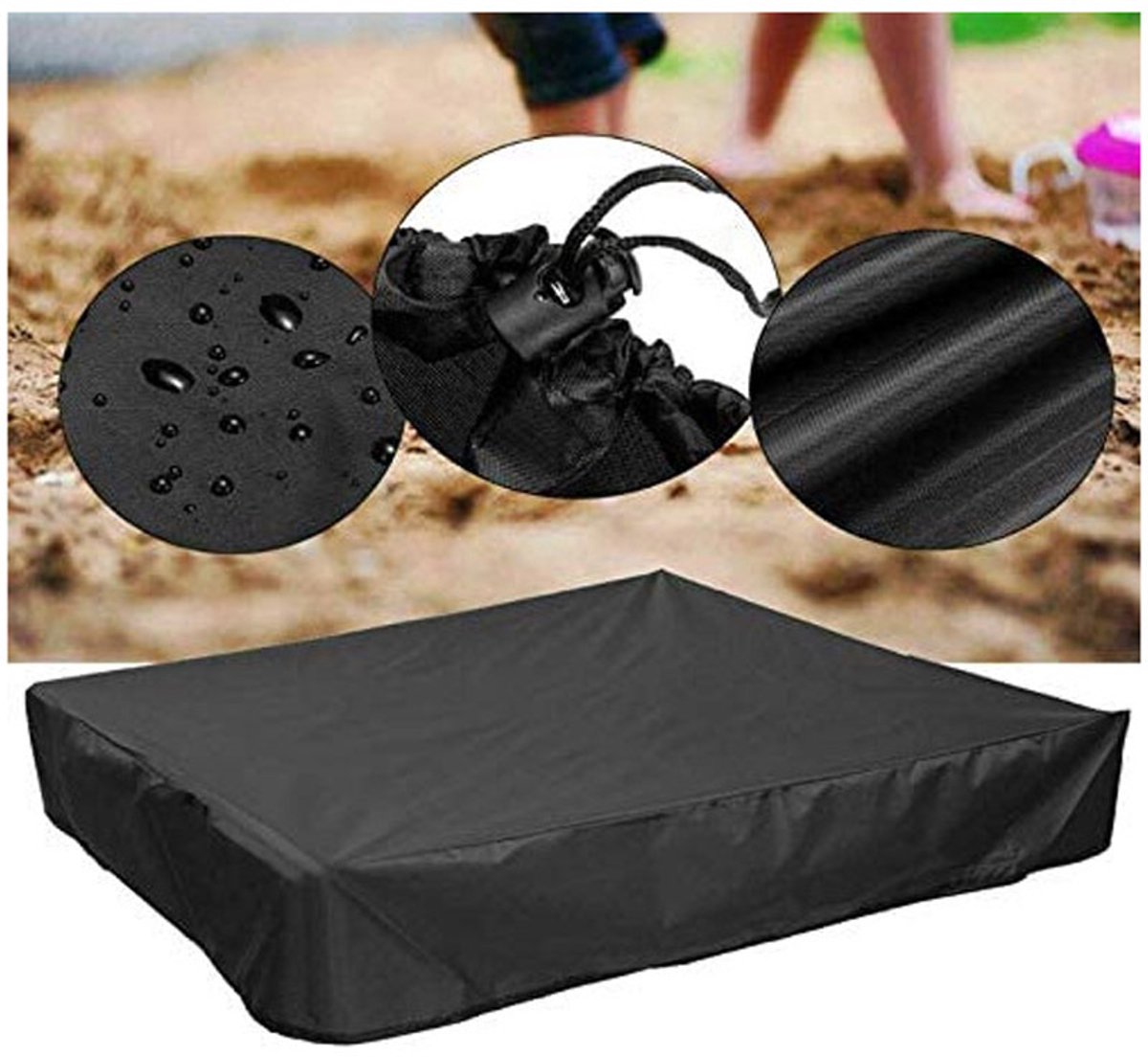 Waterproof sandpit cover - with drawstring - black - 120 x 120 x 20 cm - for sandpit, pool, patio, garden, square - Oxford cloth - waterproof, windproof, dustproof - suitable for protecting children's toys