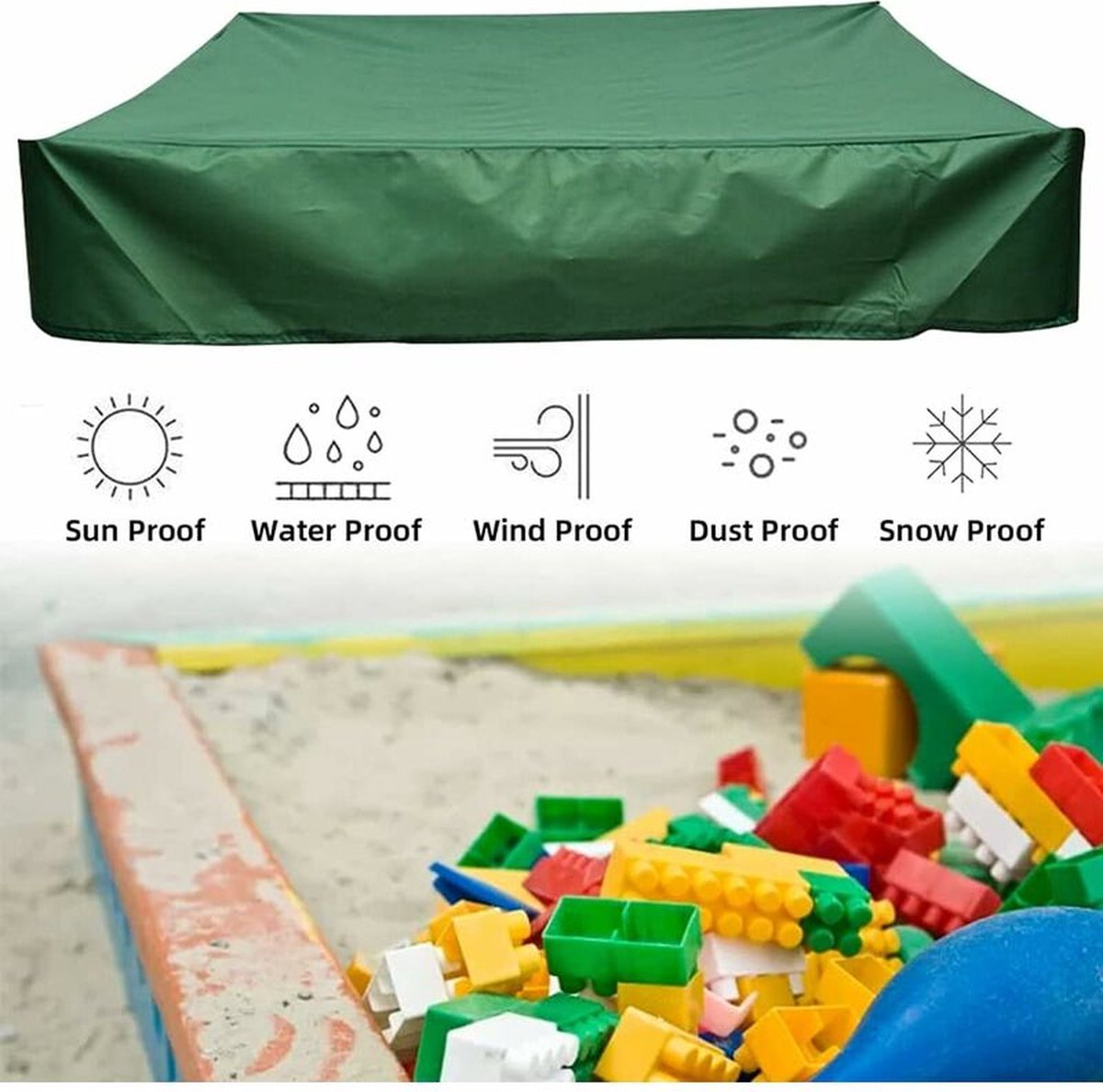 Waterproof sandpit cover - with drawstring - green - 120 x 120 x 20 cm - for sandpit, pool, patio, garden, square - Oxford cloth - waterproof, windproof, dustproof - suitable for protecting children's toys