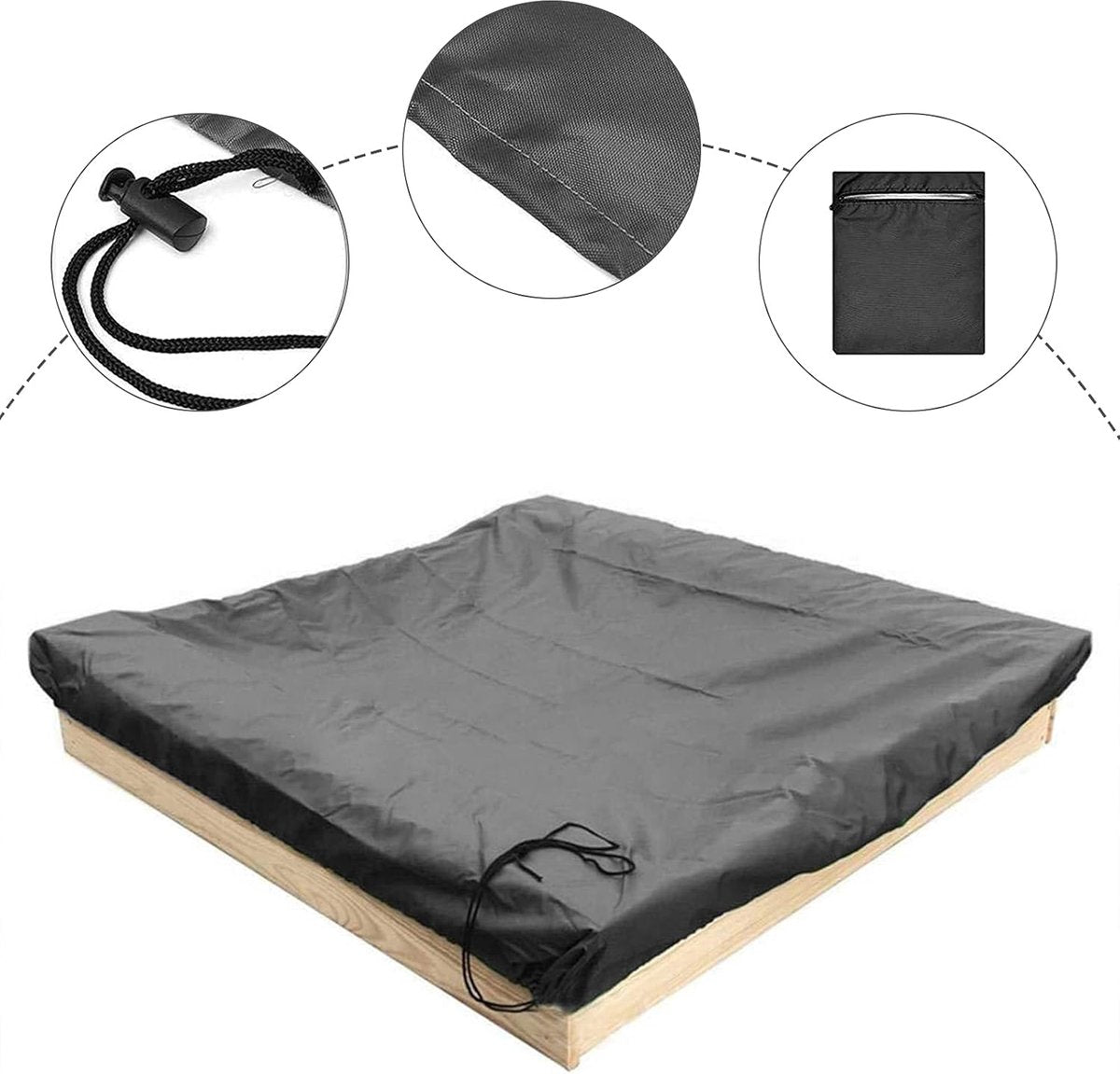 Waterproof sandbox cover - with drawstring - black - 150 x 150 x 20 cm - for sandbox pool patio garden square - 420D Oxford cloth - waterproof, windproof, dustproof - suitable for protecting children's toys