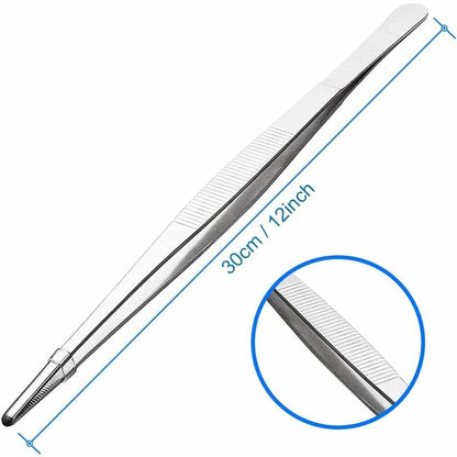 Stainless Steel Tweezers 30cm 12 Inch Long with Serrated End for Aquaristik Gardening Kitchen Industrial Work