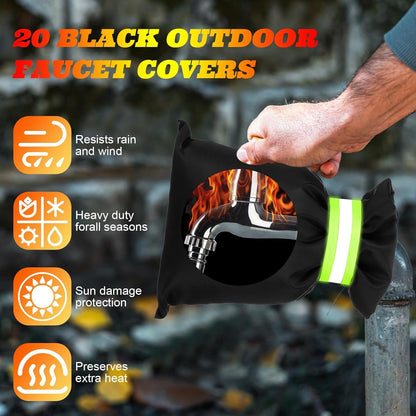 20 Pack Outdoor Faucet Cover for Winter 8.2 x 5.9 Inch Garden Socks with Reflective Strips Freeze Protection Pipe Insulation Reusable Wall Taps Outside