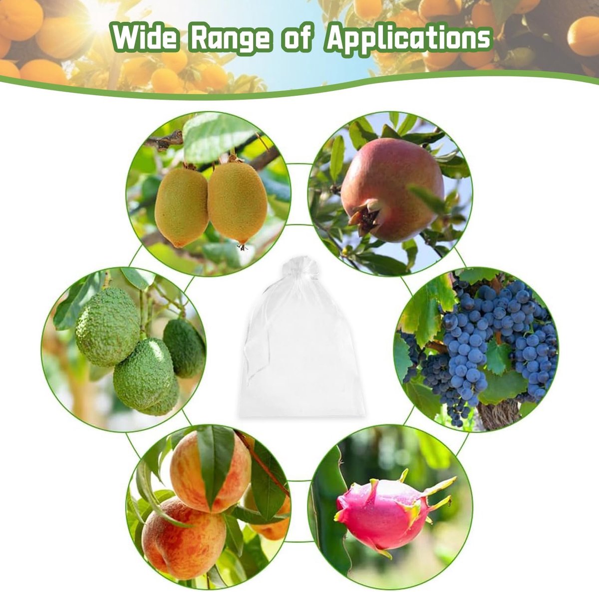 Garden Tools - 20 Items - Fruit Protection Bags - White Fruit Protection Bags with Drawstring - Garden Net Bags - Suitable for Grapes - Prevent Wasps, Cherry Vinegar Flies and Other Insects from Eating Them