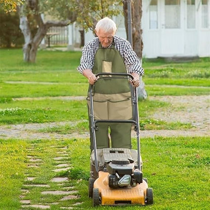 One-Piece Garden Apron - Men's Apron - Harvest Apron with Pockets - Waterproof - Adjustable, Knee-Reinforced - Suitable for Mowing and Grass Trimming (Green + Khaki)
