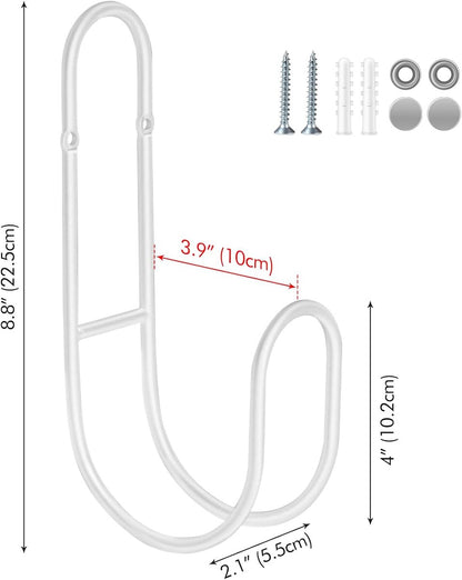 Garden Hose Hanging System - Wall Mount for Neat Storage - Stainless Steel Frame - White