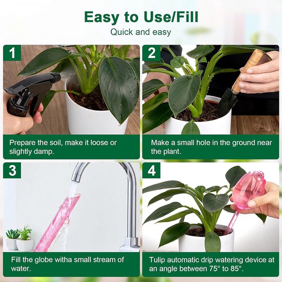 Automatic Watering Balls - 4 Pieces - Tulip-Shaped Automatic Watering Balls - Plant Waterers - Plastic Watering Balls - Suitable for Indoor and Outdoor Plants