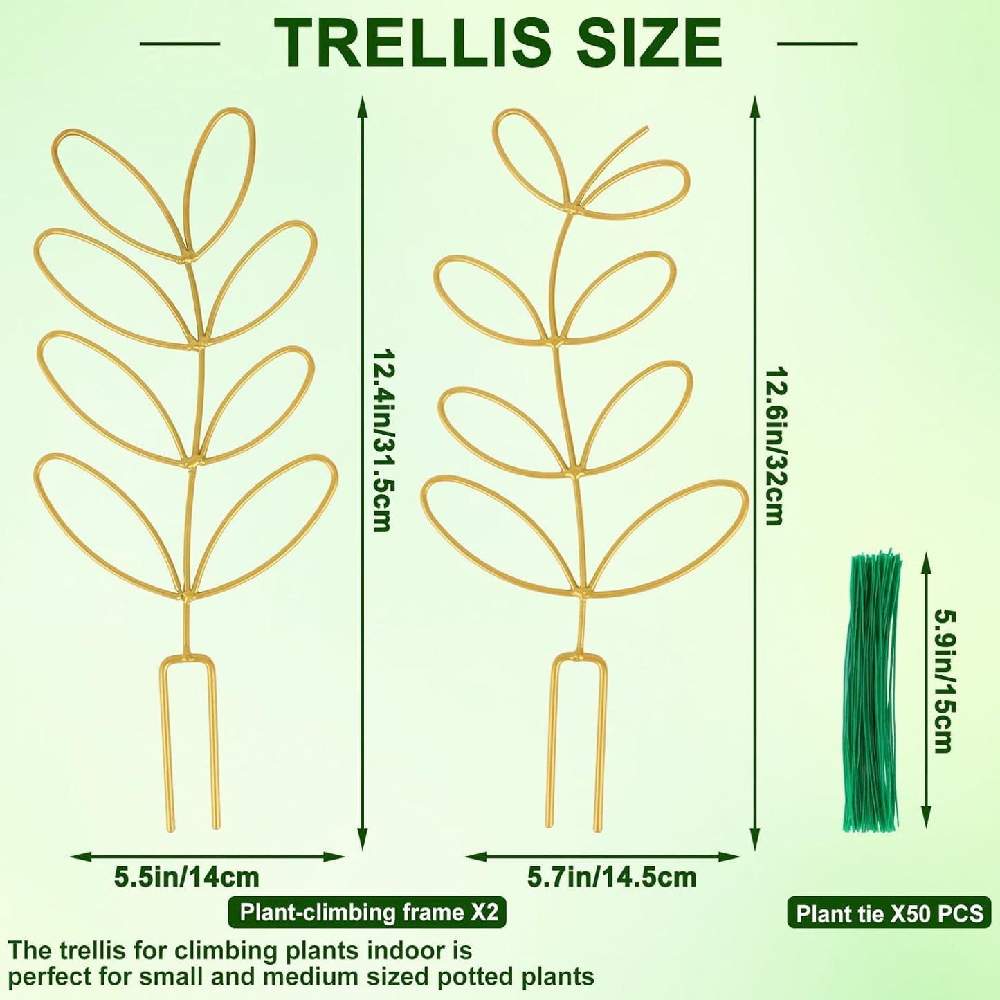 Plant Support Climbing Plants - Leaf-Shaped Plant Climbing Rack - Decorative Plant Stick for Indoors - Includes 20 Tie Straps - Gold