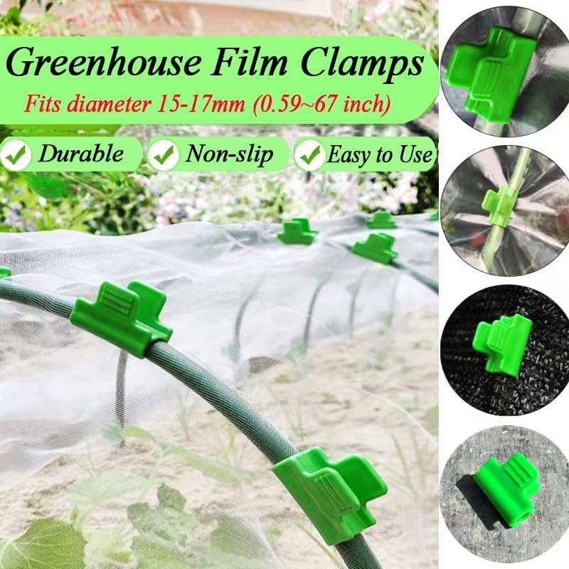 Greenhouse Clamps - Foil Clips - Pipe Clamps 16mm - Greenhouse Clips - Greenhouse Mounting - Tunnel Arch Clips - Vegetable Garden Accessories - Greenhouse - Fleece Cloth Holders - Bird Net Clamp - Insect Mesh Mounting - Garden Supplies - Plastic - Green -