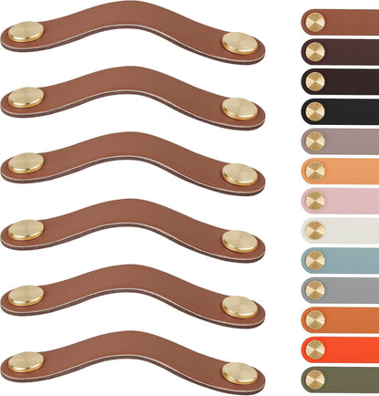 Leather Handles - Furniture Handles - Kitchen Handles - Door Handles - Cabinet Handles - Drawer Knobs - Furniture Hardware - Kitchen Hardware - Handles - Leather - Leather - Kitchen Renovation - Industrial - Brass - Pitch 128mm - Handles - Caramel - Set o