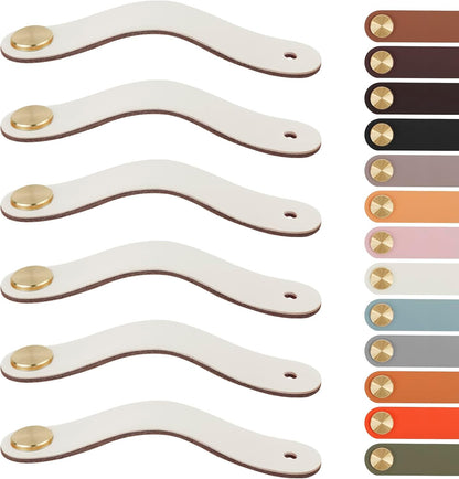 Leather Handles - Furniture Handles - Kitchen Handles - Door Handles - Cabinet Handles - Drawer Knobs - Furniture Hardware - Kitchen Hardware - Handles - Leather - Leather - Kitchen Renovation - Scandinavian - Brass - Knobs - Loops - Loop - Ivory - Set of