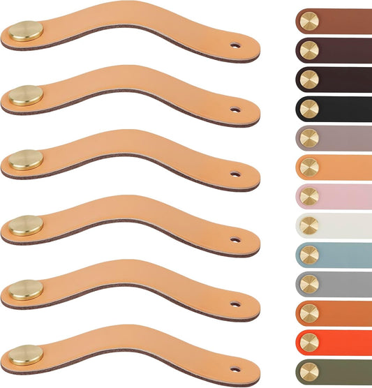 Leather Handles - Furniture Handles - Kitchen Handles - Door Handles - Cabinet Handles - Drawer Knobs - Furniture Hardware - Kitchen Hardware - Handles - Leather - Leather - Kitchen Renovation - Scandinavian - Brass - Knobs - Loops - Loop - Beige - Set of
