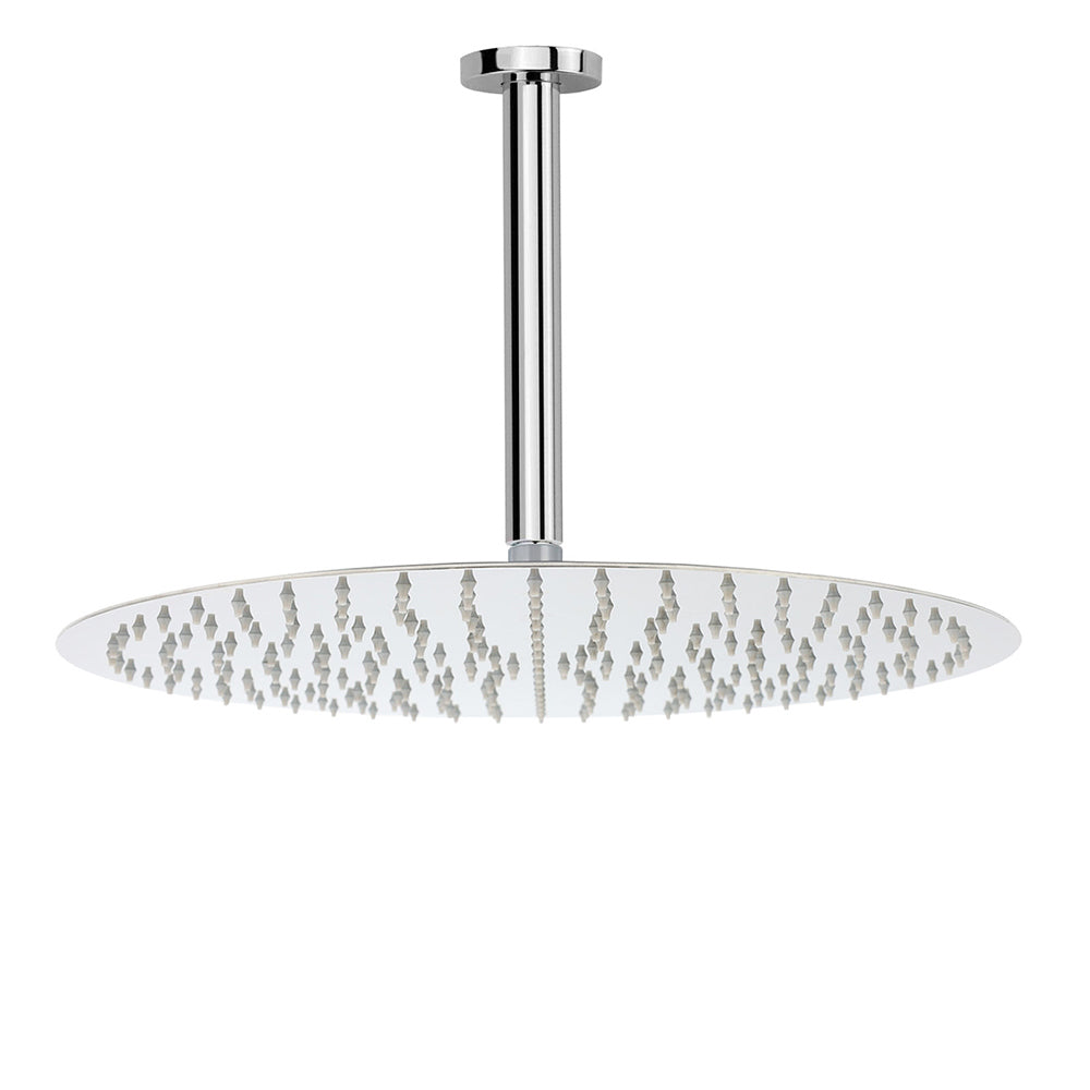 WELS Chrome Large 16" Round Rain Shower Head 300mm Ceiling Dropper Extension Arm Set
