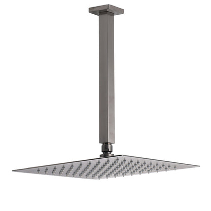 Gun Metal Square 12" Rainfall Shower Head 300mm Ceiling Dropper Arm Bath Set WELS