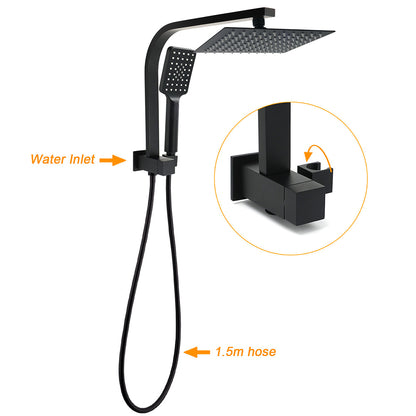 WELS Matt Black 8" Shower Head 3 Modes Handheld Gooseneck Arm Square 2in1 Set Twin Taps
