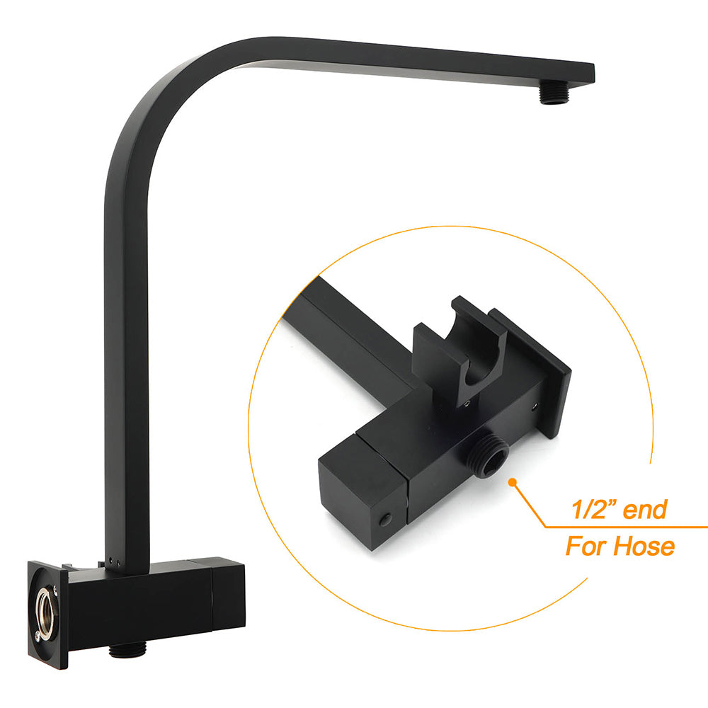 WELS Matt Black 8" Shower Head 3 Modes Handheld Gooseneck Arm Square 2in1 Set Twin Taps