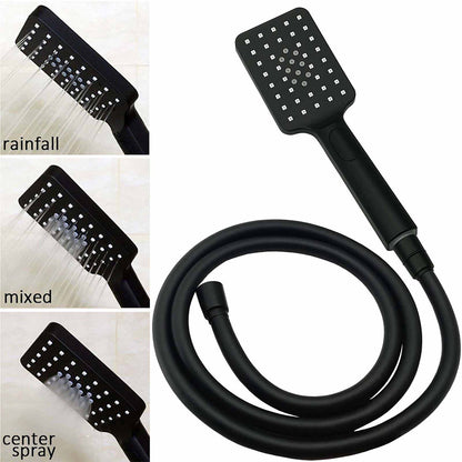 WELS Matt Black 8" Shower Head 3 Modes Handheld Gooseneck Arm Square 2in1 Set Twin Taps