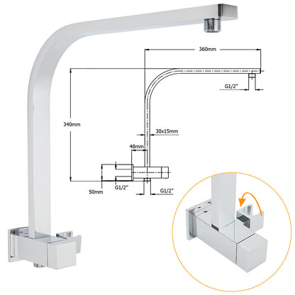 WELS Square Twin Shower Head Chrome 12 inch 3 Mode Handheld Diverter Wall Arm Set