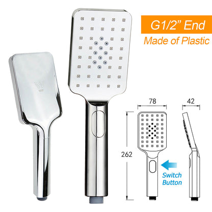 WELS Square Twin Shower Head Chrome 12 inch 3 Mode Handheld Diverter Wall Arm Set