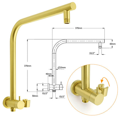 Brushed Gold 2in1 Round Large 12" Rain Shower Head 3 Mode Handheld Wall Arm Bath Mixer