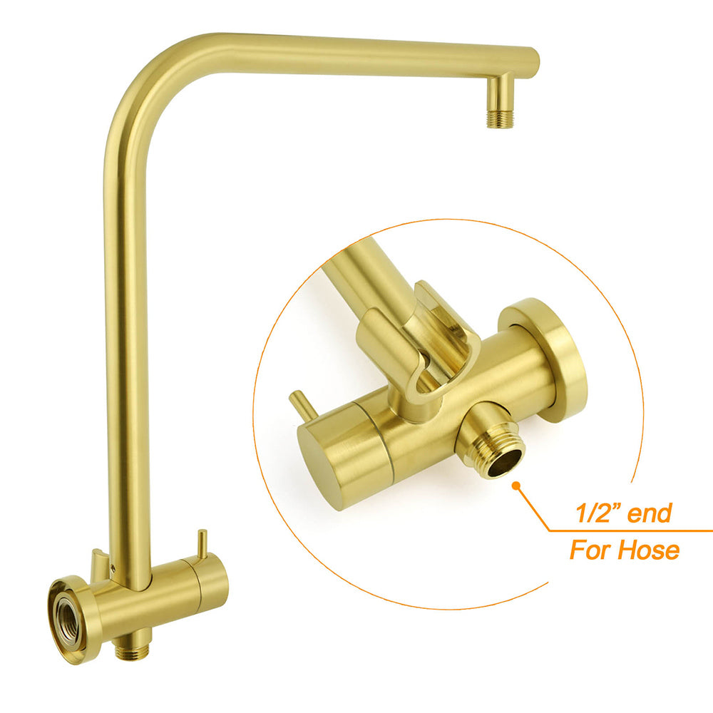 Brushed Gold 2in1 Round Large 12" Rain Shower Head 3 Mode Handheld Wall Arm Bath Mixer