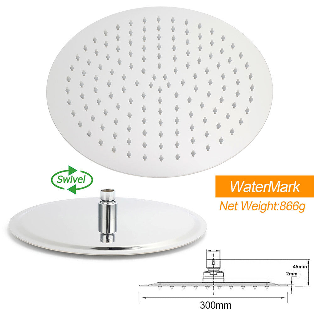 WELS 2in1 Round 12" Shower Head 3 Mode Handheld Drill Free Gooseneck Arm Diverter Set + Mixer