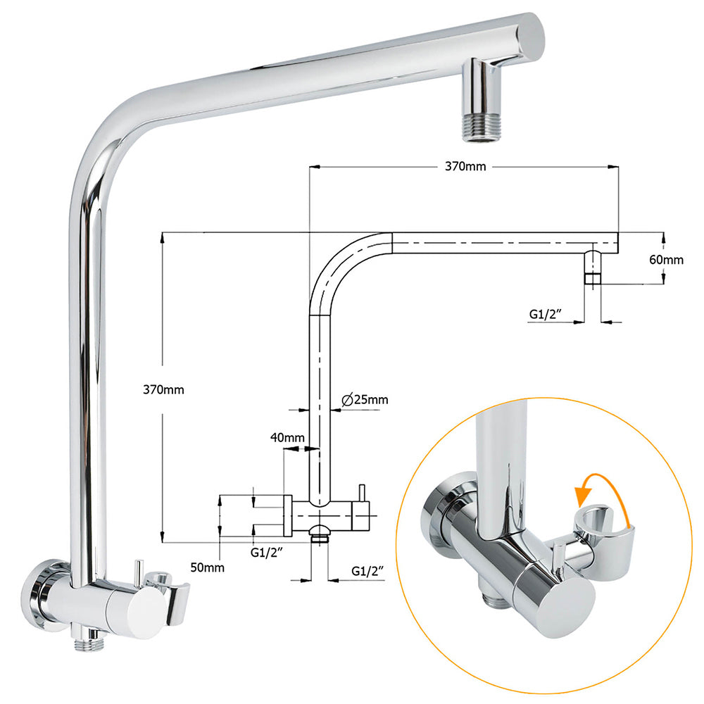 WELS Round 9" Twin Shower Head 3 Mode Handheld Gooseneck Wall Arm 2 in 1 Combo Taps Set