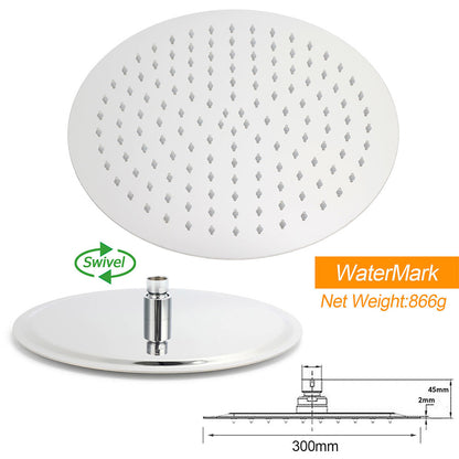WELS Twin Shower Set Large Round 12" Rainfall Head 3 Modes Handheld Silde Rail