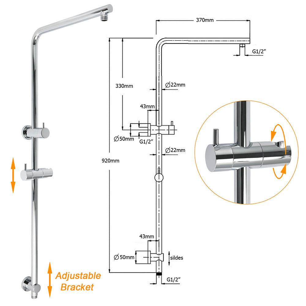 WELS Twin Shower Set Large Round 12" Rainfall Head 3 Modes Handheld Silde Rail + Mixer