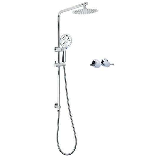 Chrome Double Square 8" Shower Head Set 3 Function Handheld Rail Diverter Arm + Taps