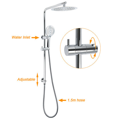 WELS Chrome 10" Rain Shower Head Round Handheld Sliding Rail Diverter Arm Twin Set Mixer