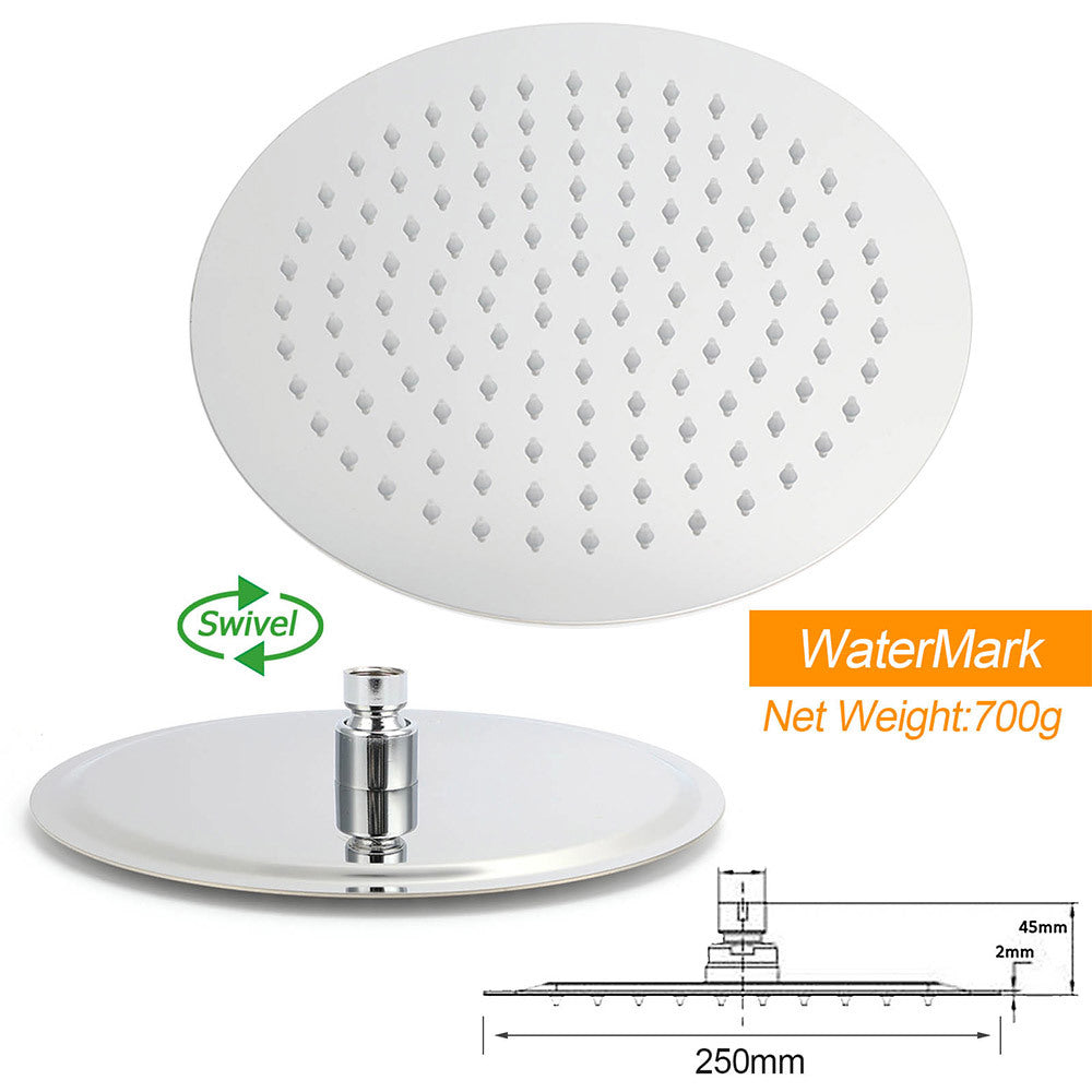 WELS Chrome Dual 10" Slim Rain Shower 5 Modes Handset Turning Mixer Valve Sliding Rail