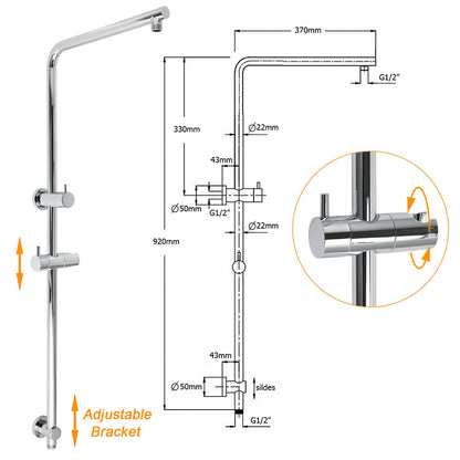 WELS Chrome Round 9" Rain Shower Head 5 Modes Massage Handheld Sliding Rail Set Mixer