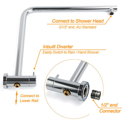 WELS Chrome Round 9" Rain Shower Head 5 Modes Massage Handheld Sliding Rail Set Mixer
