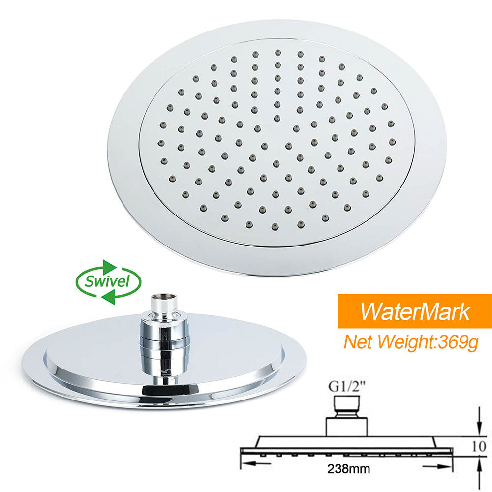 WELS Chrome Round 9" Rain Shower Head 5 Modes Massage Handheld Sliding Rail Set Mixer