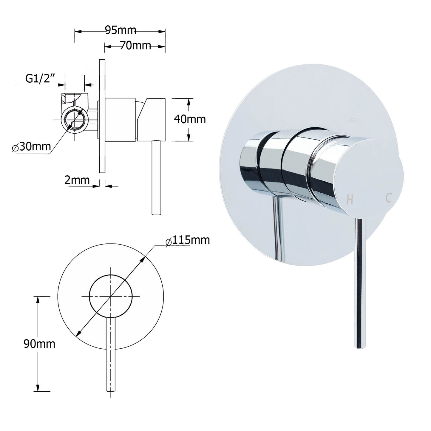 WELS Chrome Round 9" Rain Shower Head 5 Modes Massage Handheld Sliding Rail Set Mixer