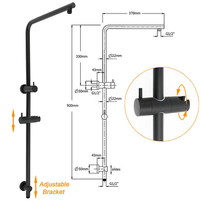 Matt Black Dual Shower 12" Large Shower Rain Head + Handheld Silde Wall Rail Twin Taps Set