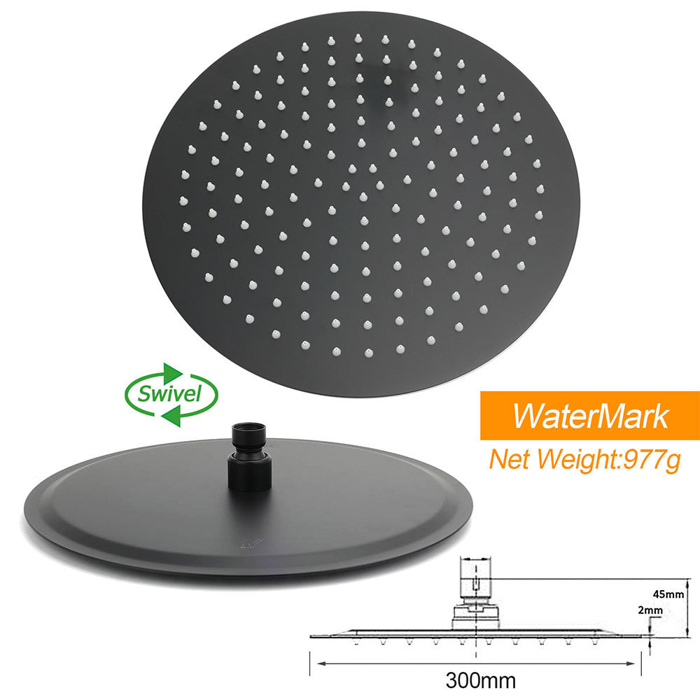 Matt Black Dual Shower 12" Large Shower Rain Head + Handheld Silde Wall Rail Twin Taps Set
