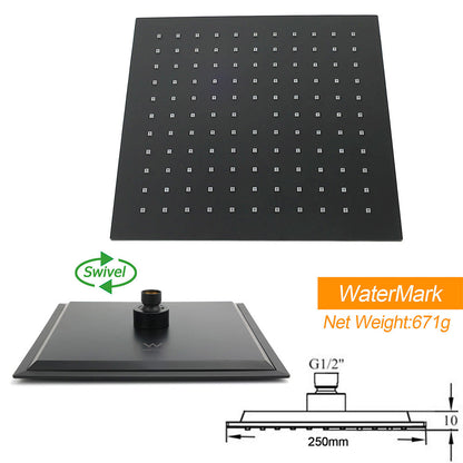 Matt Black Dual Shower Square 10" Rain Head 3 Modes Handheld Brass Silde Rail Mixer Set