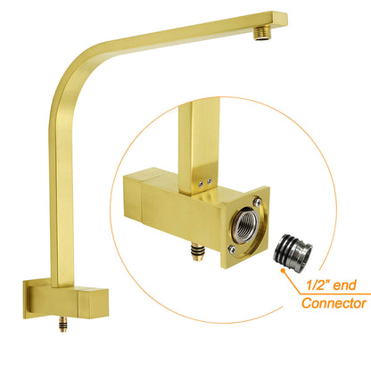 Brushed Gold 2in1 Set 8" Square Rain Shower Head 3 Modes Handheld Silde Rail Arm Twin Taps
