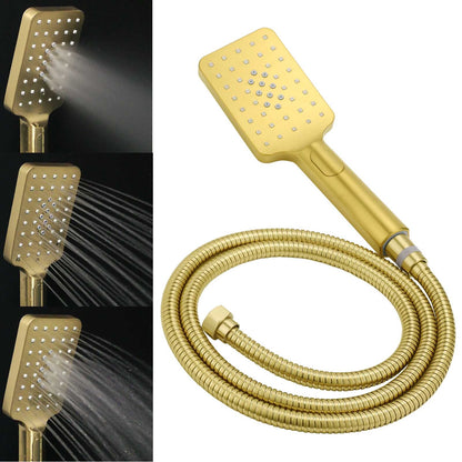 Brushed Gold 2in1 Set 8" Square Rain Shower Head 3 Modes Handheld Silde Rail Arm Twin Taps