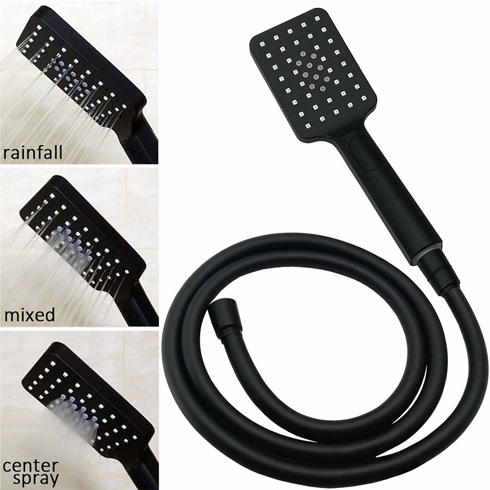 Matt Black 2in1 Set 8" Square Thin Shower Head Handheld Adjustable Silding Rail Twin Taps
