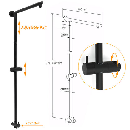 Matt Black 2in1 Set 8" Square Thin Shower Head Handheld Adjustable Silding Rail Mixer