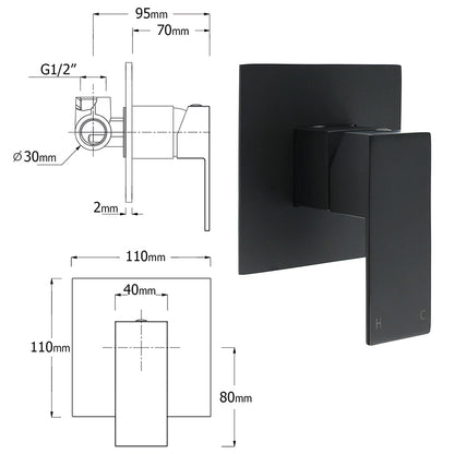 Matt Black 2in1 Set 8" Square Thin Shower Head Handheld Adjustable Silding Rail Mixer